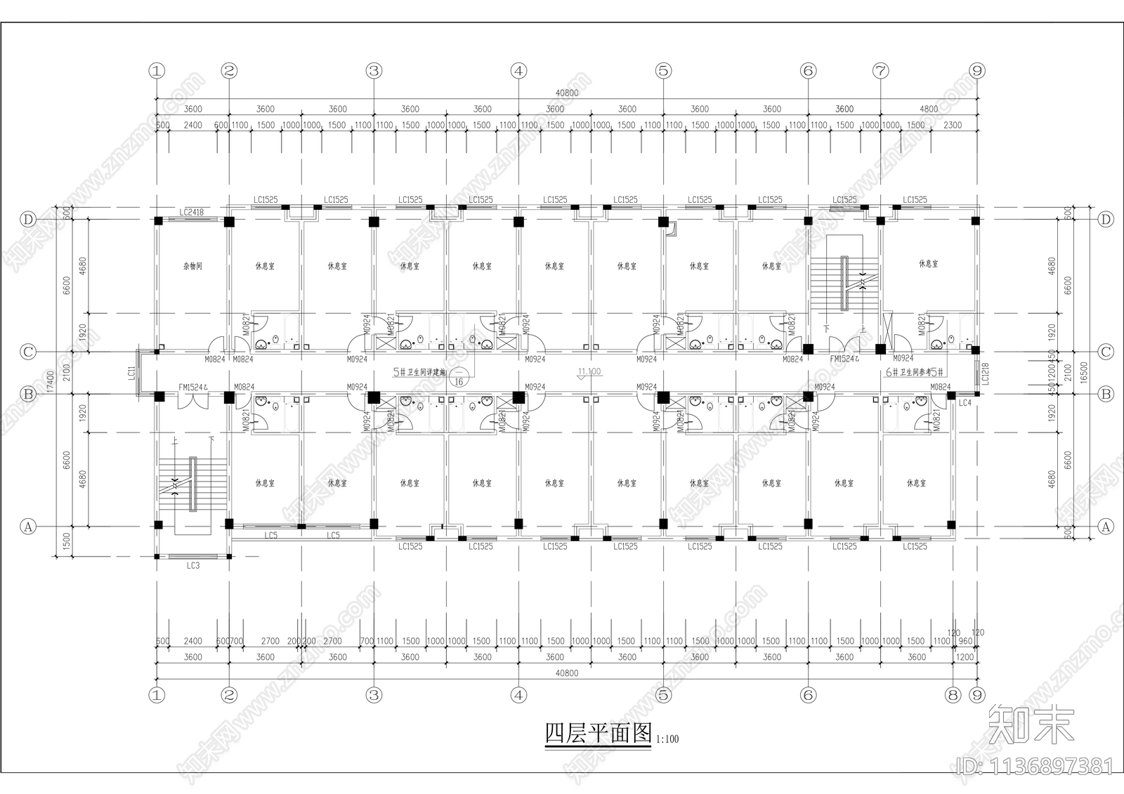 多层宿舍生活楼cad施工图下载【ID:1136897381】