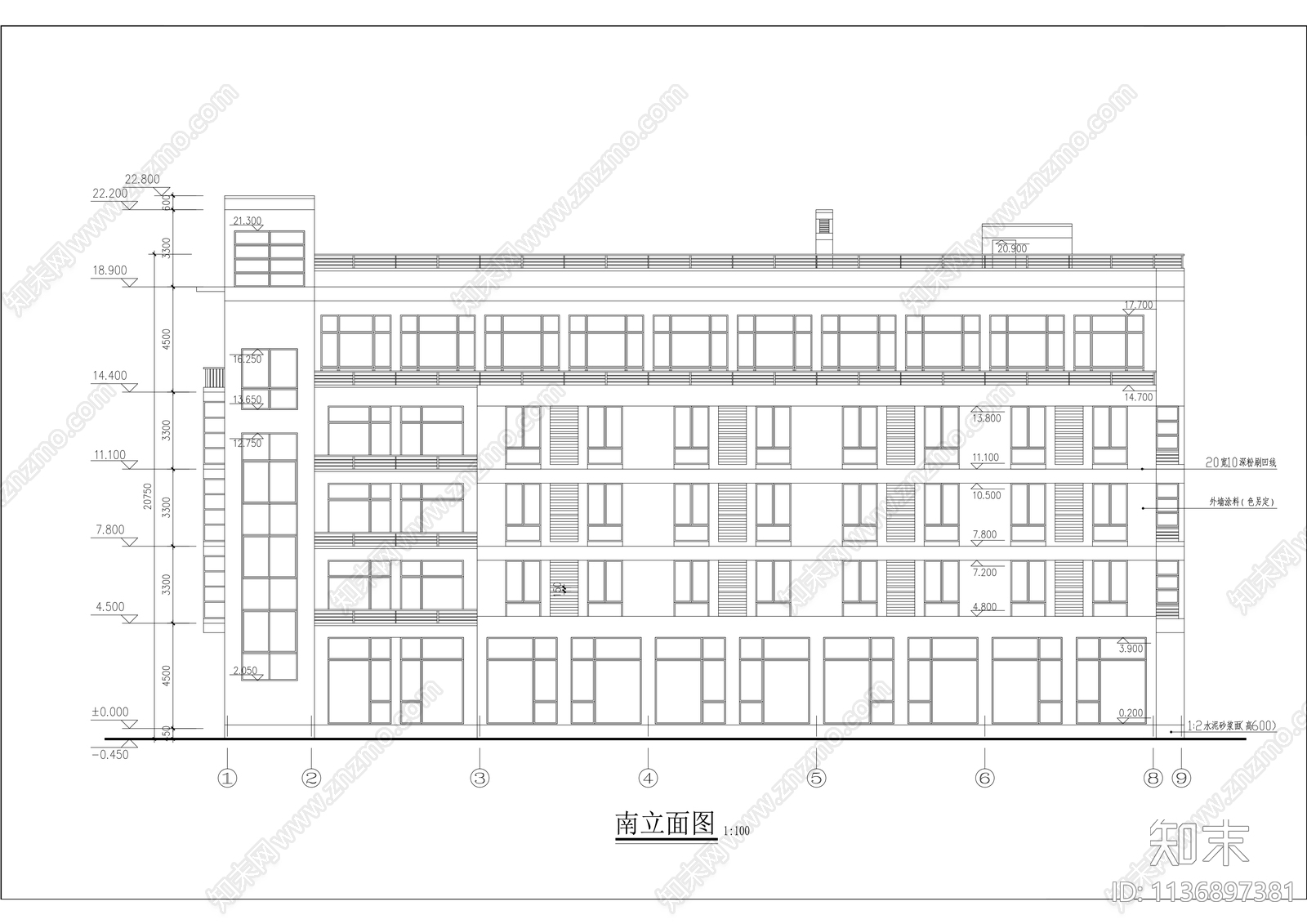 多层宿舍生活楼cad施工图下载【ID:1136897381】