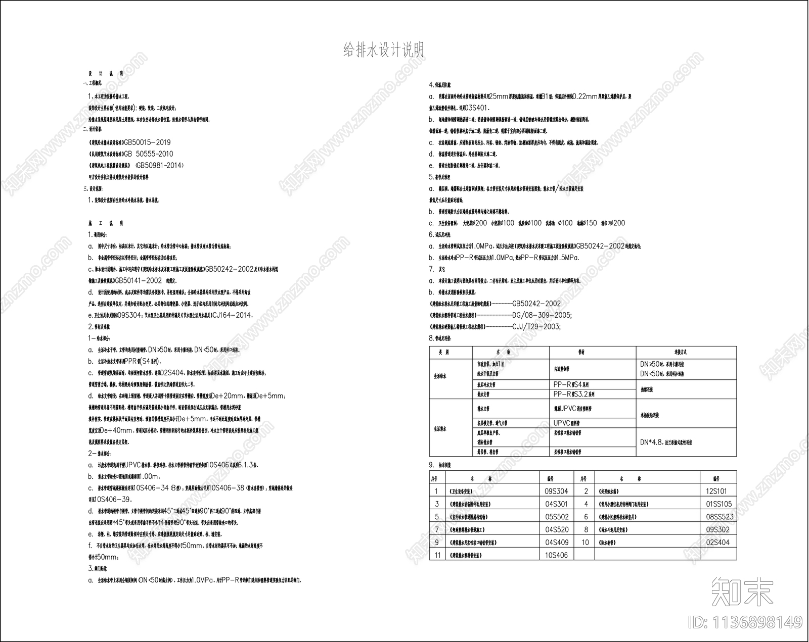 给排水设计说明cad施工图下载【ID:1136898149】