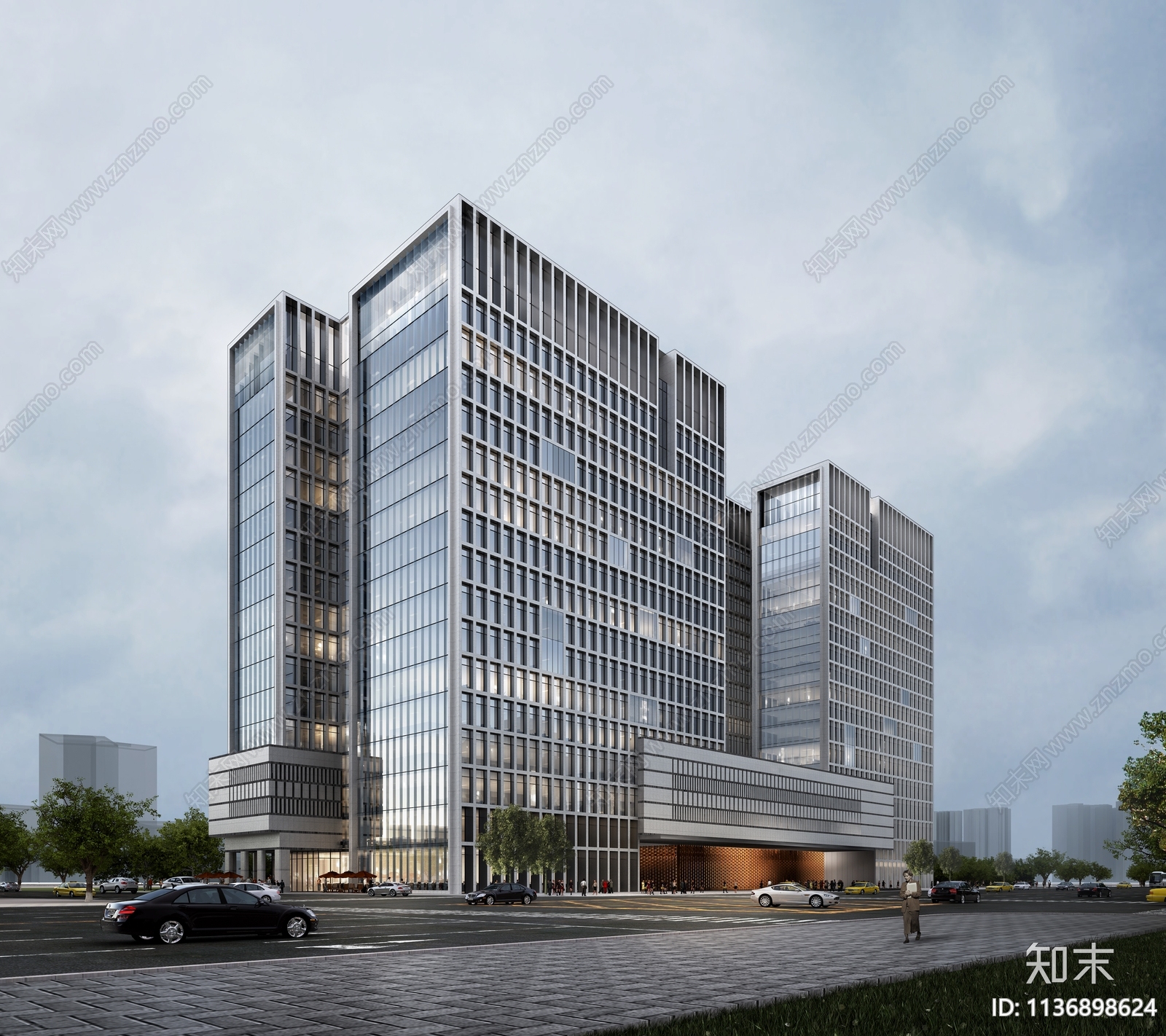 现代办公楼效果图cad施工图下载【ID:1136898624】