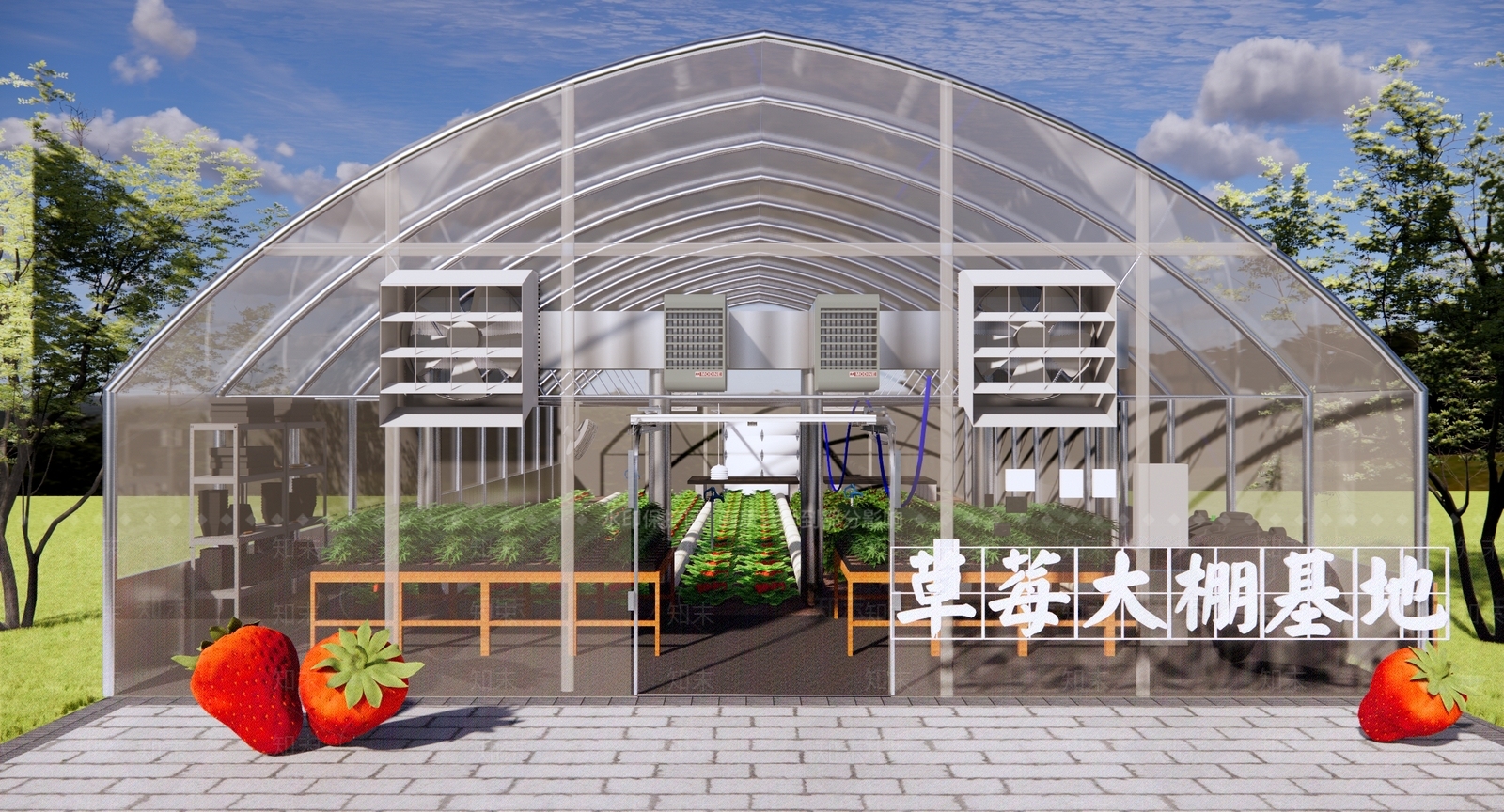 现代草莓种植大棚SU模型下载【ID:1136899049】