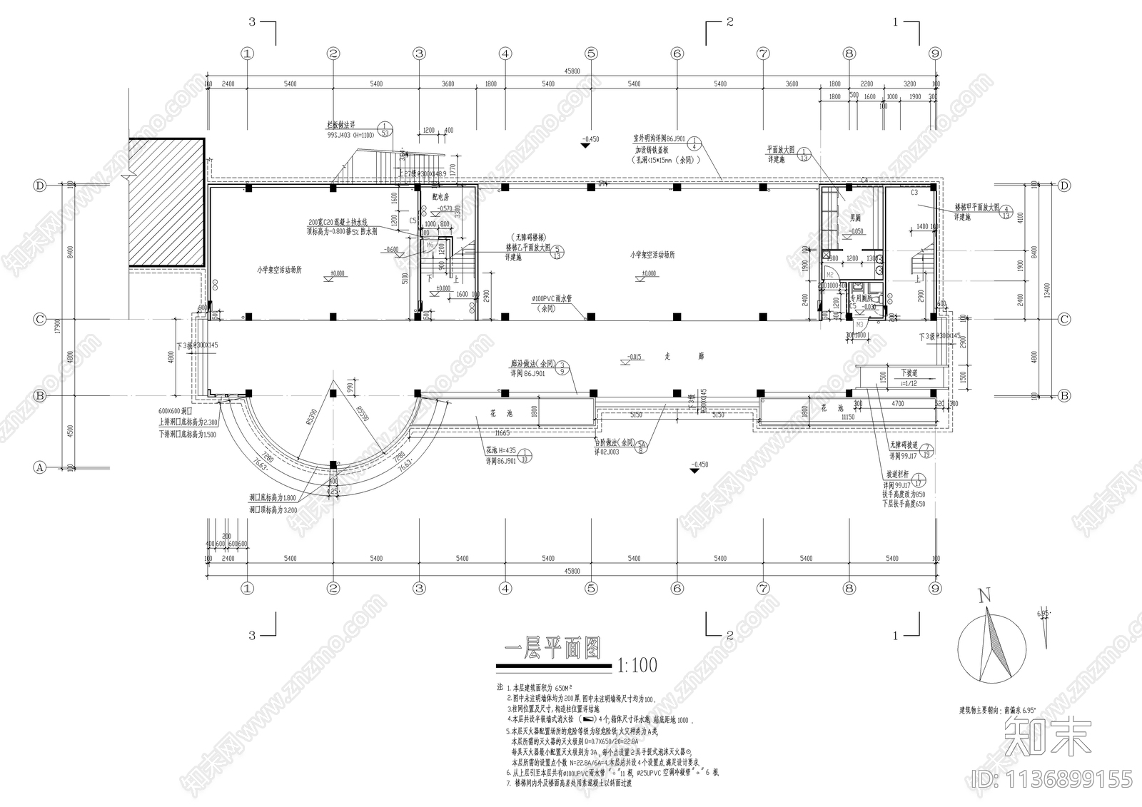 某小学多功能教学楼建筑cad施工图下载【ID:1136899155】