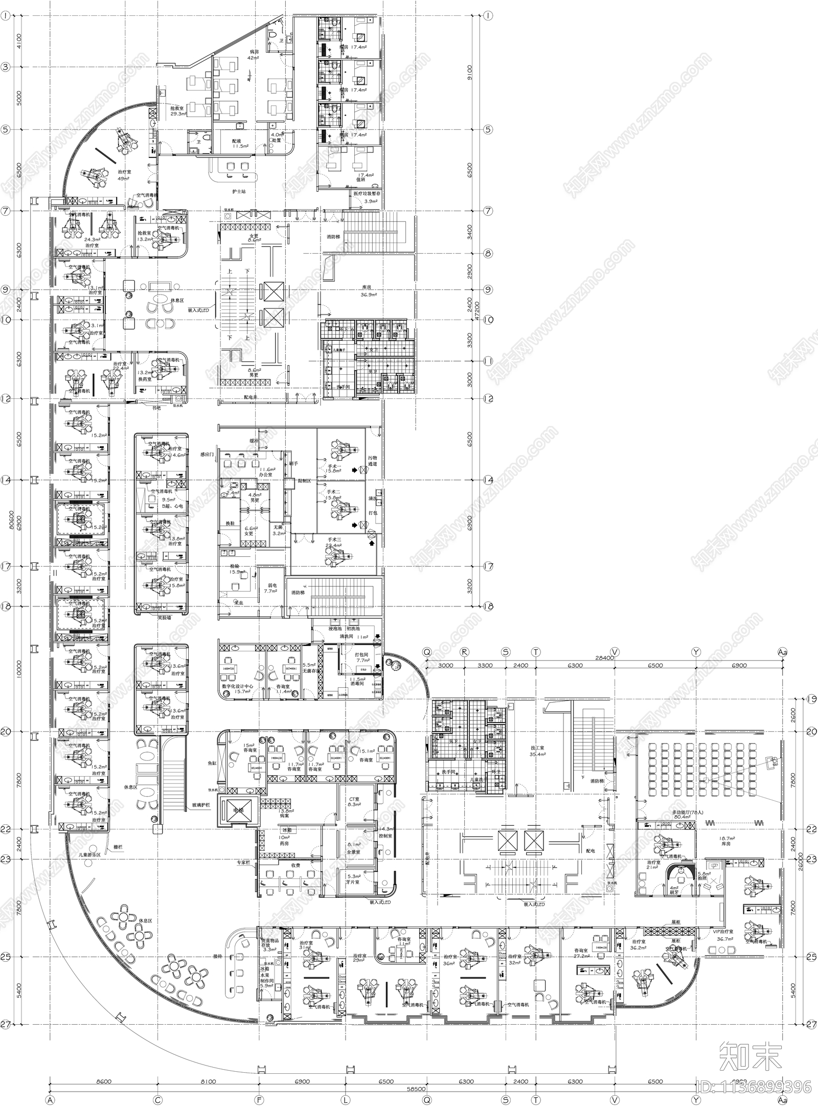 口腔医院牙科门诊平面图施工图下载【ID:1136899396】