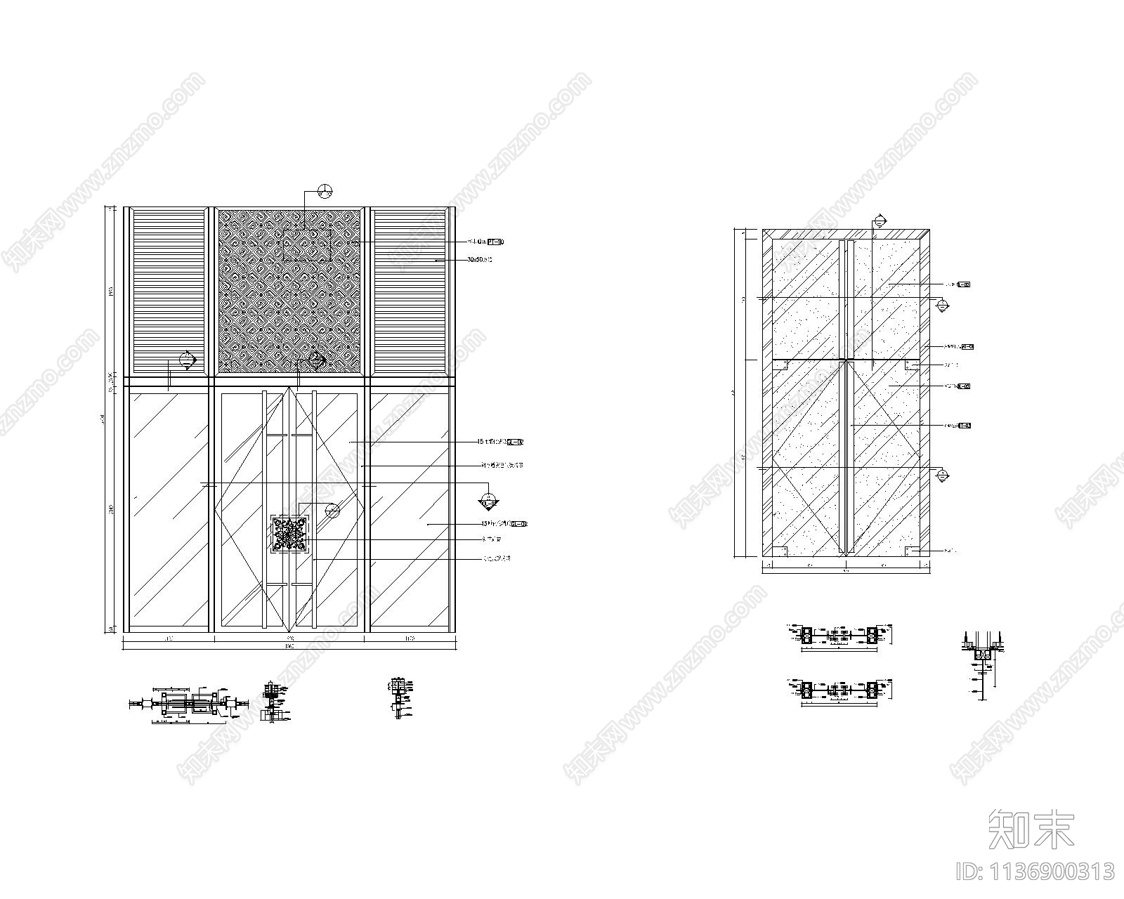 玻璃平开门节点施工图下载【ID:1136900313】