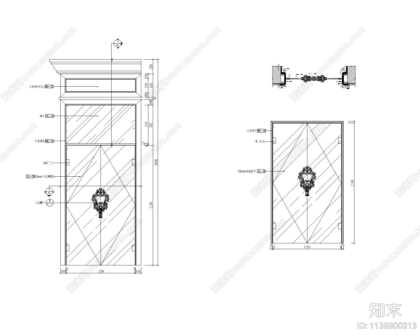 玻璃平开门节点施工图下载【ID:1136900313】