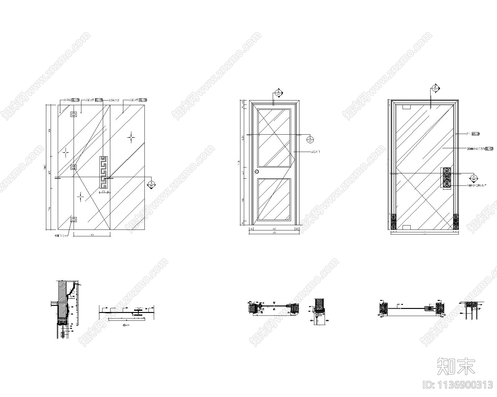 玻璃平开门节点施工图下载【ID:1136900313】