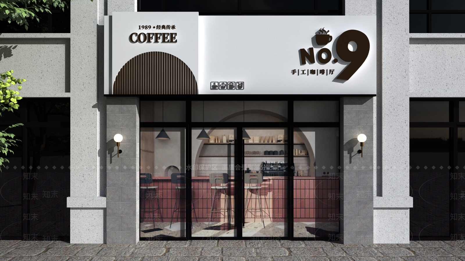 现代咖啡店门头3D模型下载【ID:1136903839】