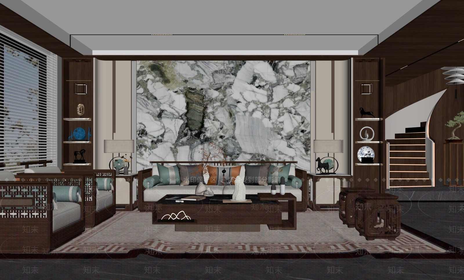 新中式客厅SU模型下载【ID:1136906126】
