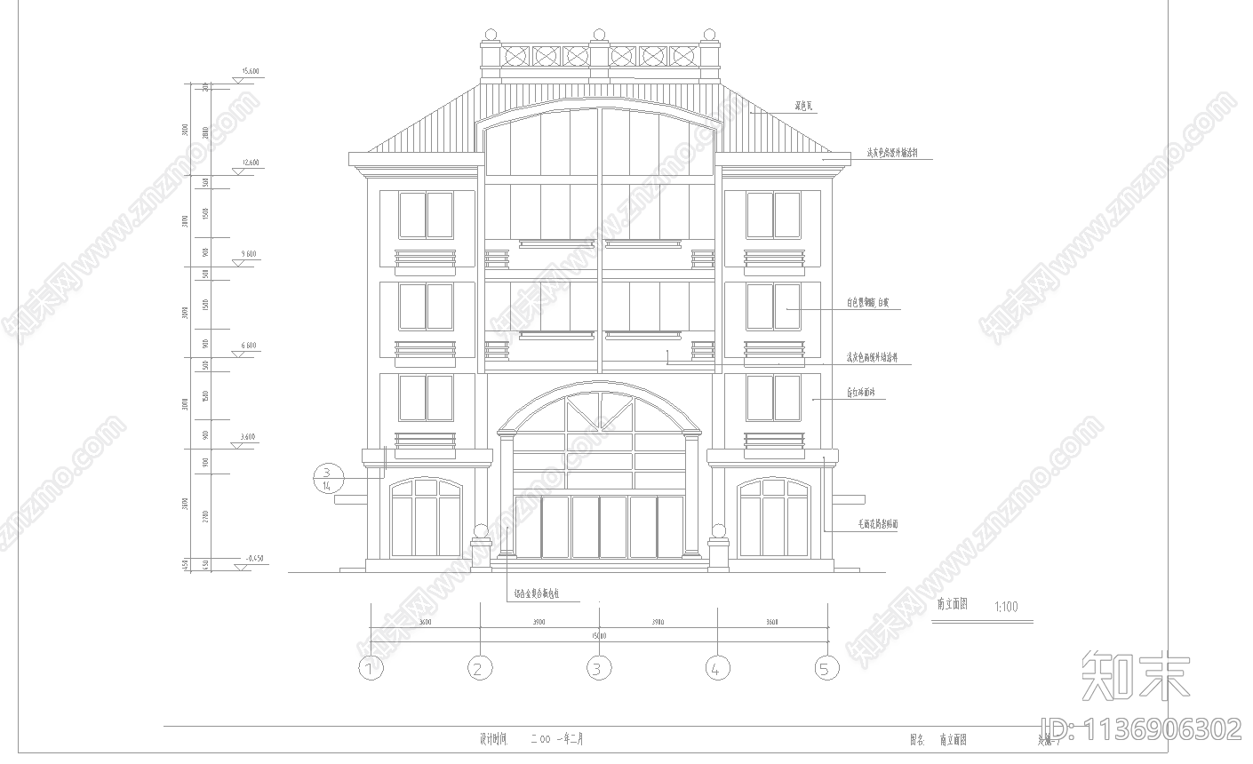 某5层私宅建筑cad施工图下载【ID:1136906302】