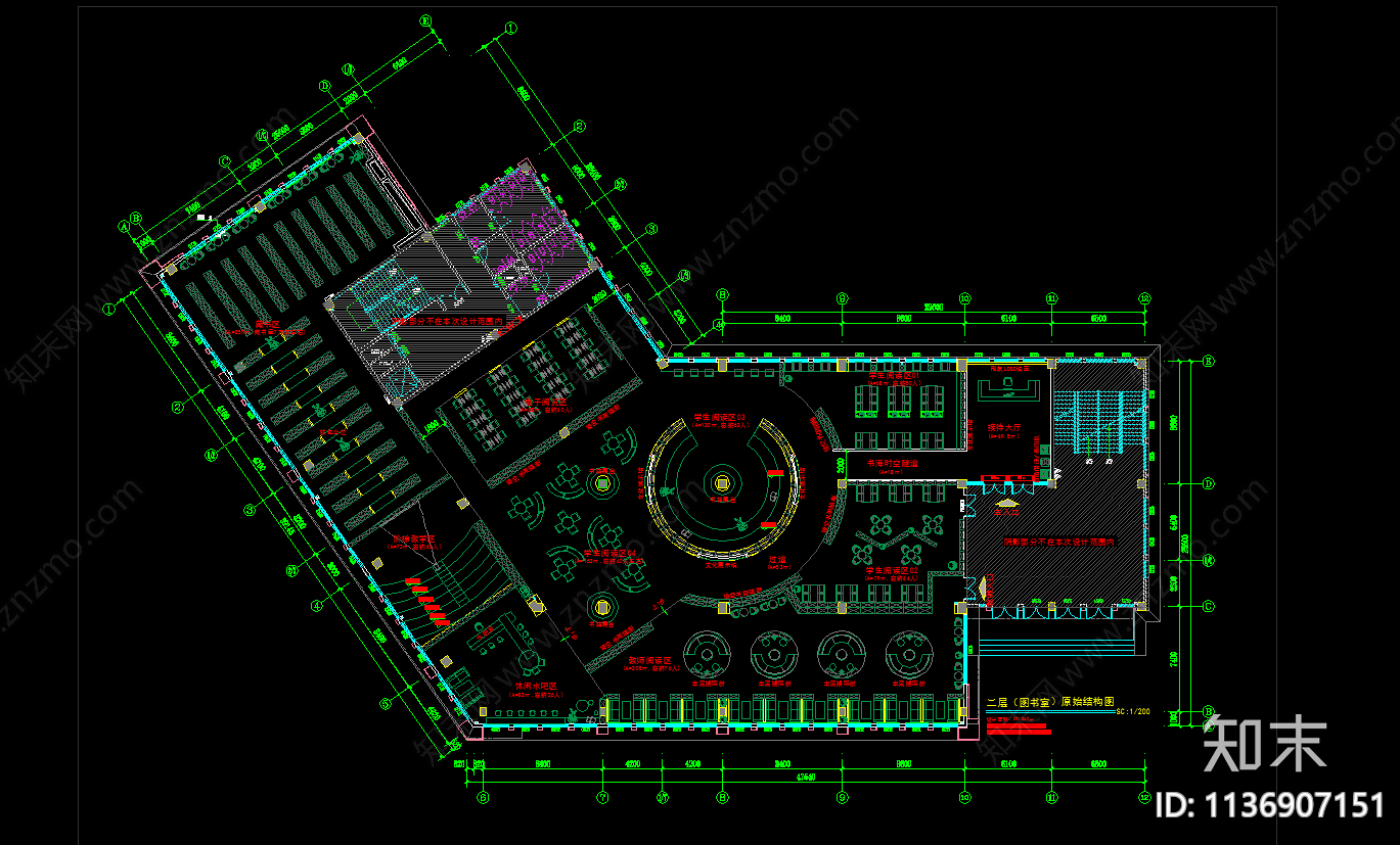 1500㎡图书馆室内施工图下载【ID:1136907151】