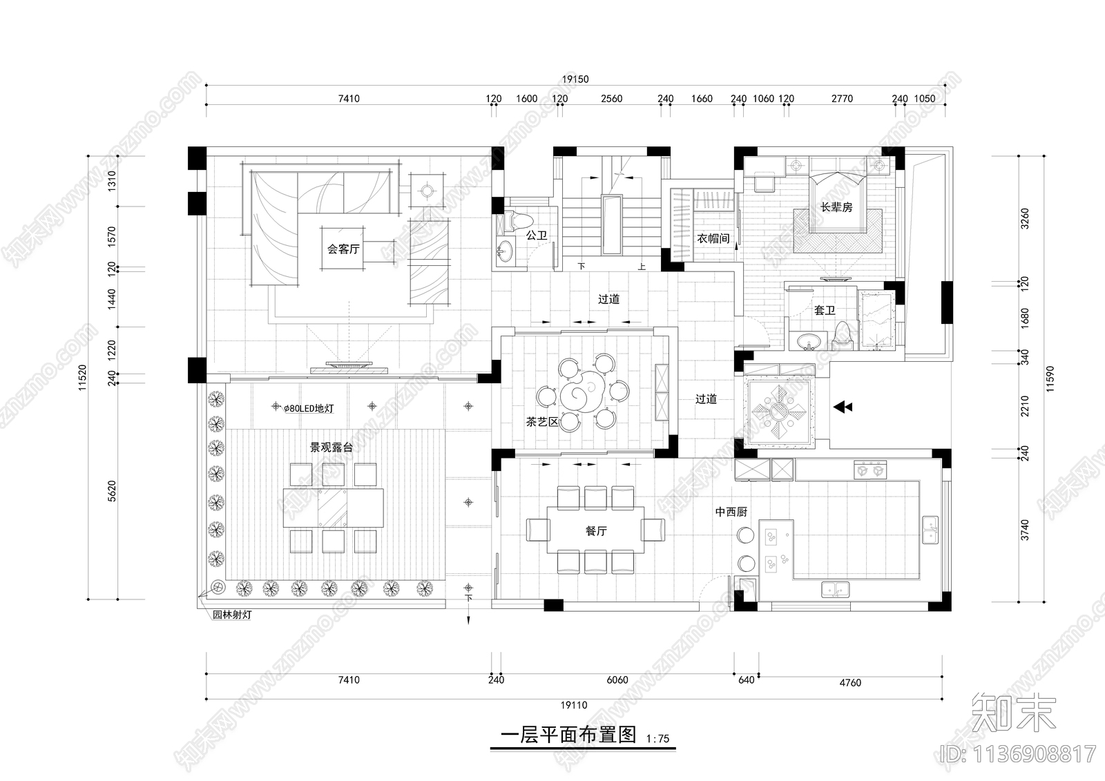 四层别墅装修cad施工图下载【ID:1136908817】