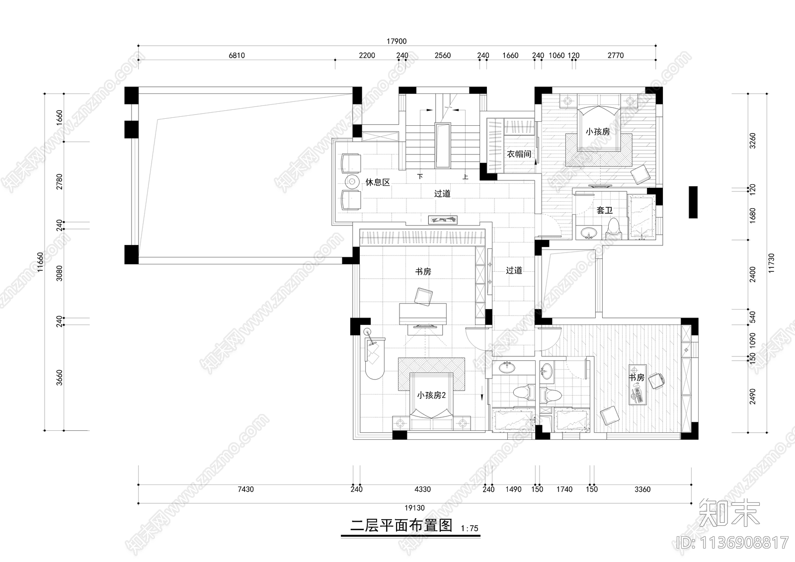 四层别墅装修cad施工图下载【ID:1136908817】