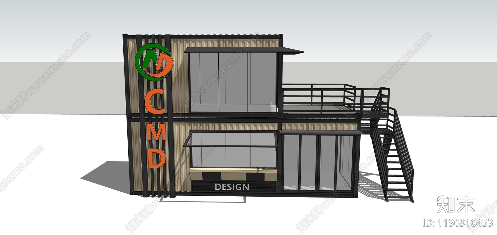 现代集装箱餐饮建筑SU模型下载【ID:1136910453】