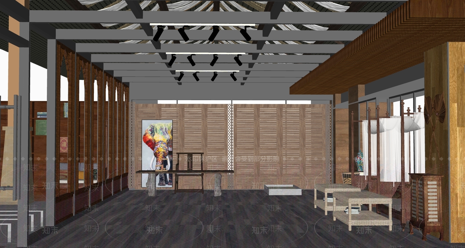 新中式酒店会客厅SU模型下载【ID:1136911006】