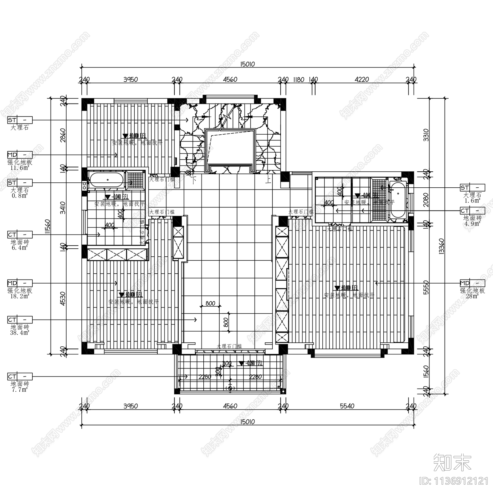 新中式现代别墅合院样板间室内家装cad施工图下载【ID:1136912121】