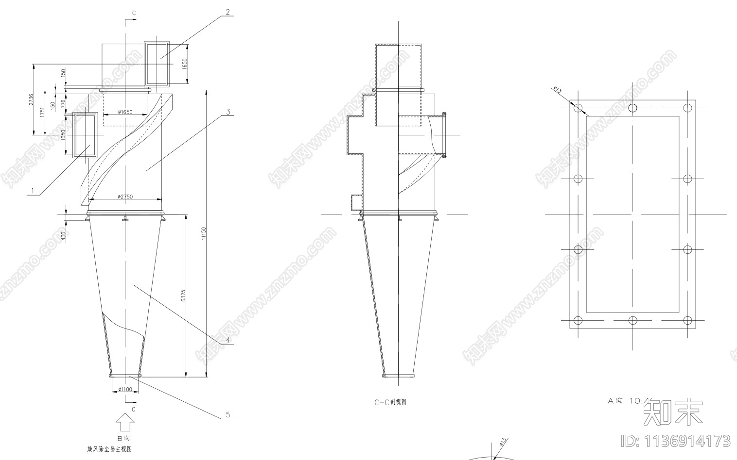 扩大型XLPB型旋风除尘器施工图下载【ID:1136914173】