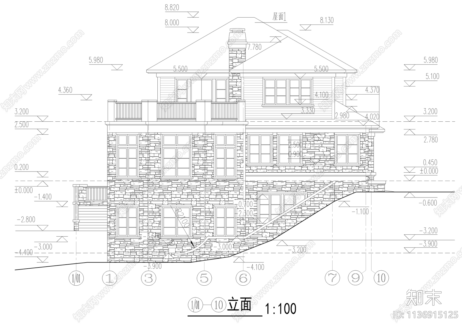 山地精品别墅建筑施工图下载【ID:1136915125】