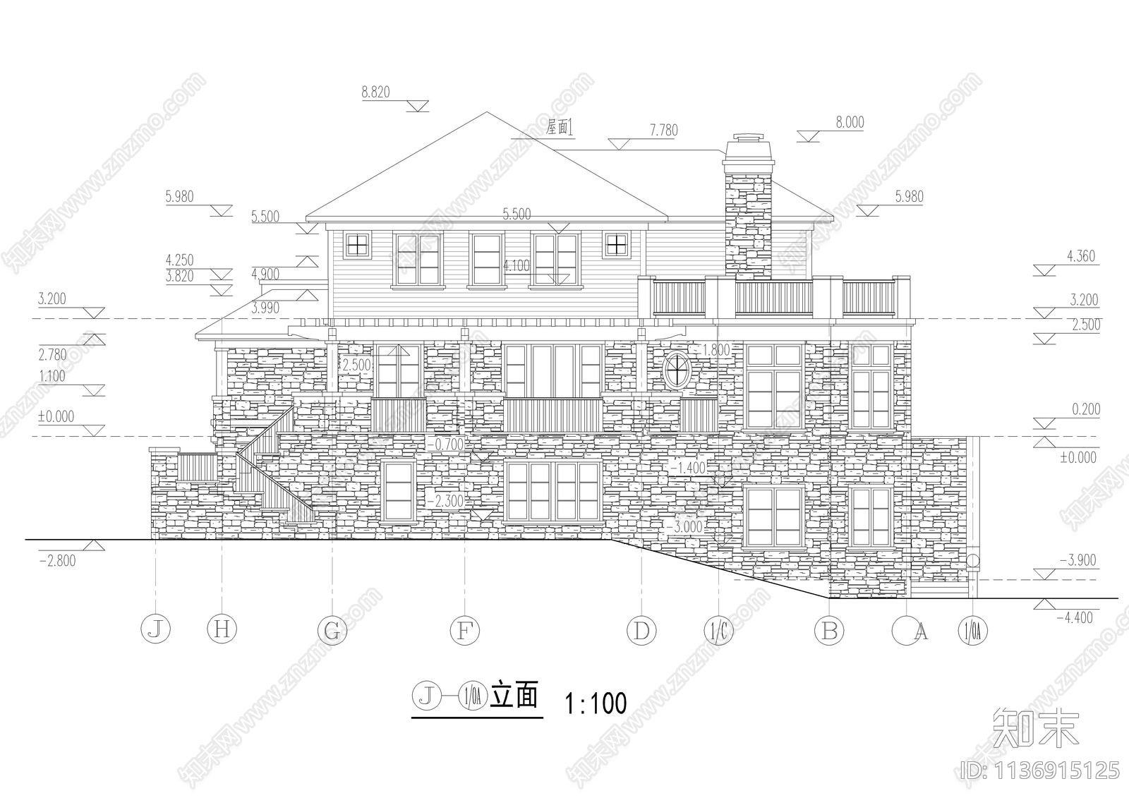 山地精品别墅建筑施工图下载【ID:1136915125】