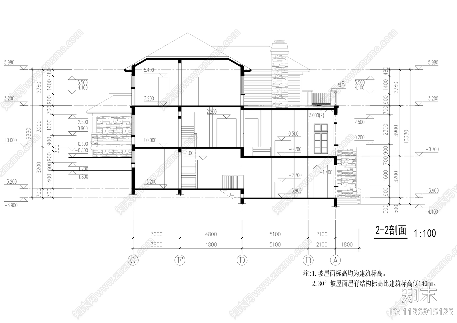 山地精品别墅建筑施工图下载【ID:1136915125】