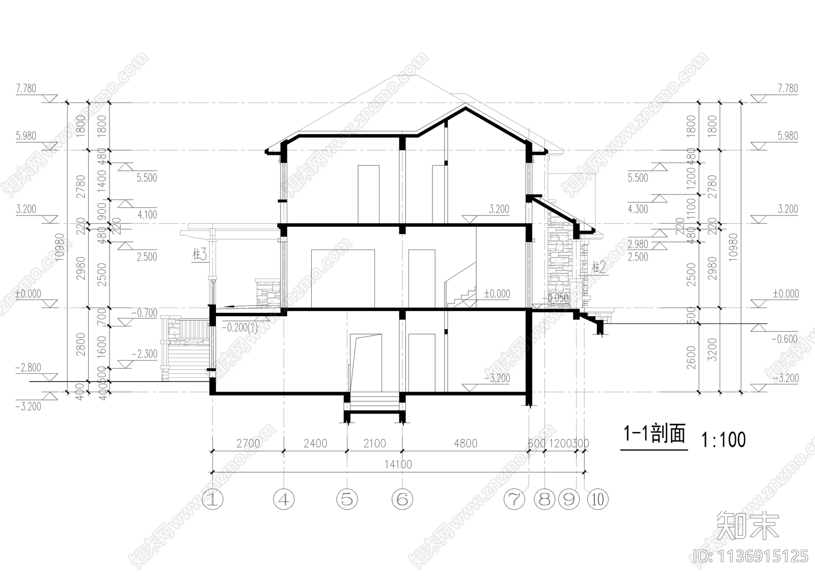 山地精品别墅建筑施工图下载【ID:1136915125】