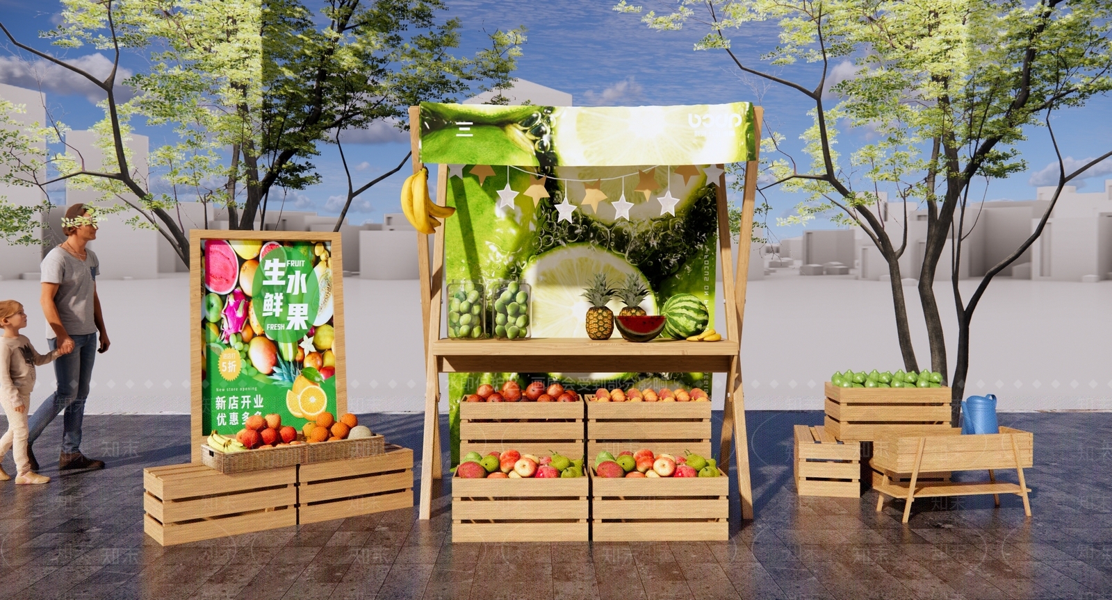 现代水果摊位SU模型下载【ID:1136920479】