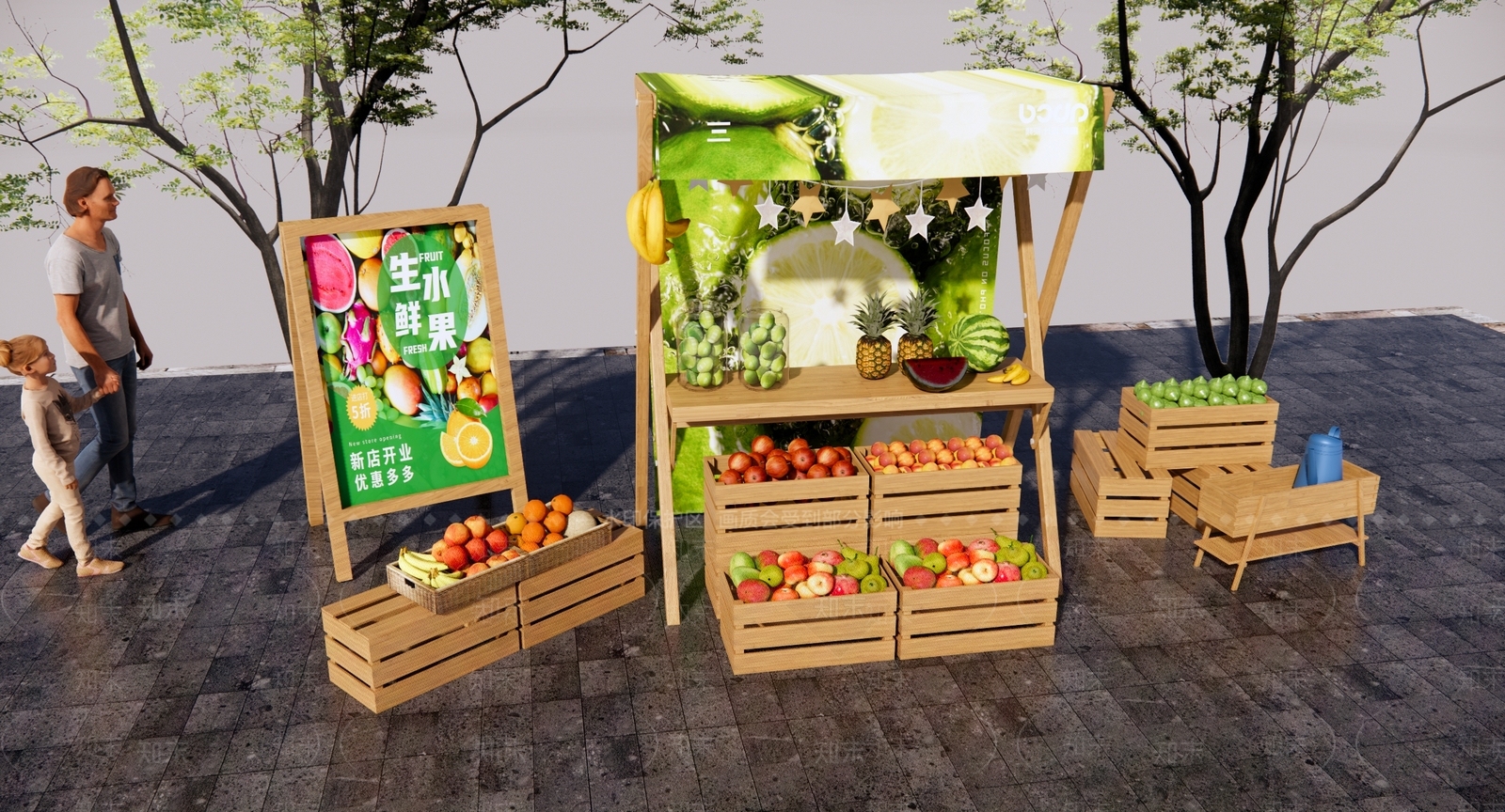 现代水果摊位SU模型下载【ID:1136920479】
