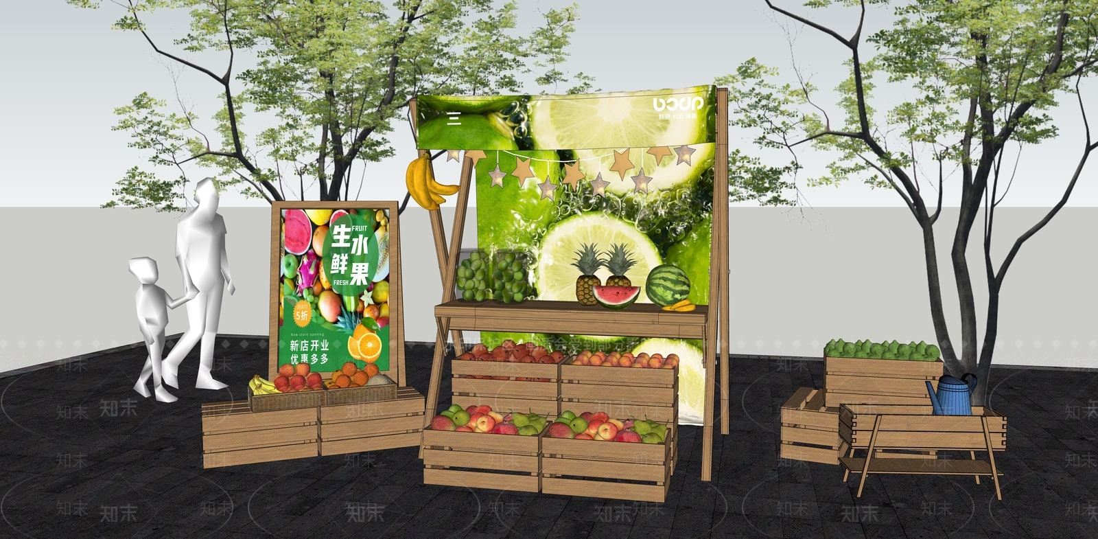 现代水果摊位SU模型下载【ID:1136920479】