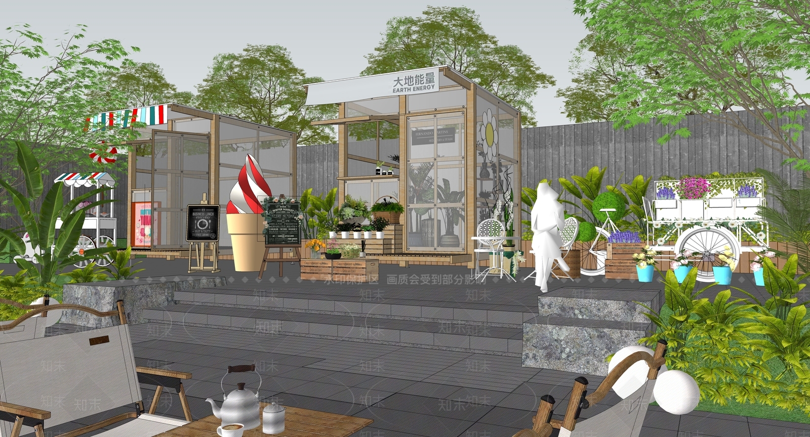 现代野趣花店售卖摊位SU模型下载【ID:1136921002】