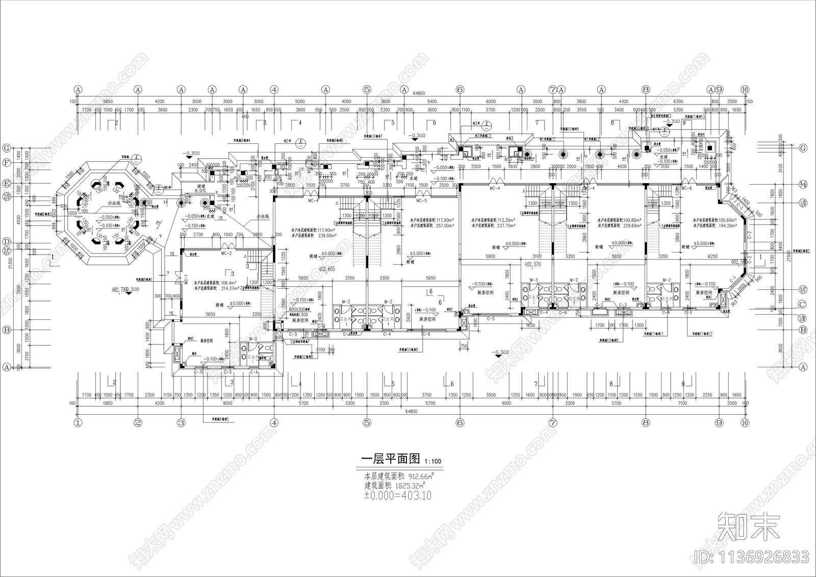 某欧式商铺建筑cad施工图下载【ID:1136926833】