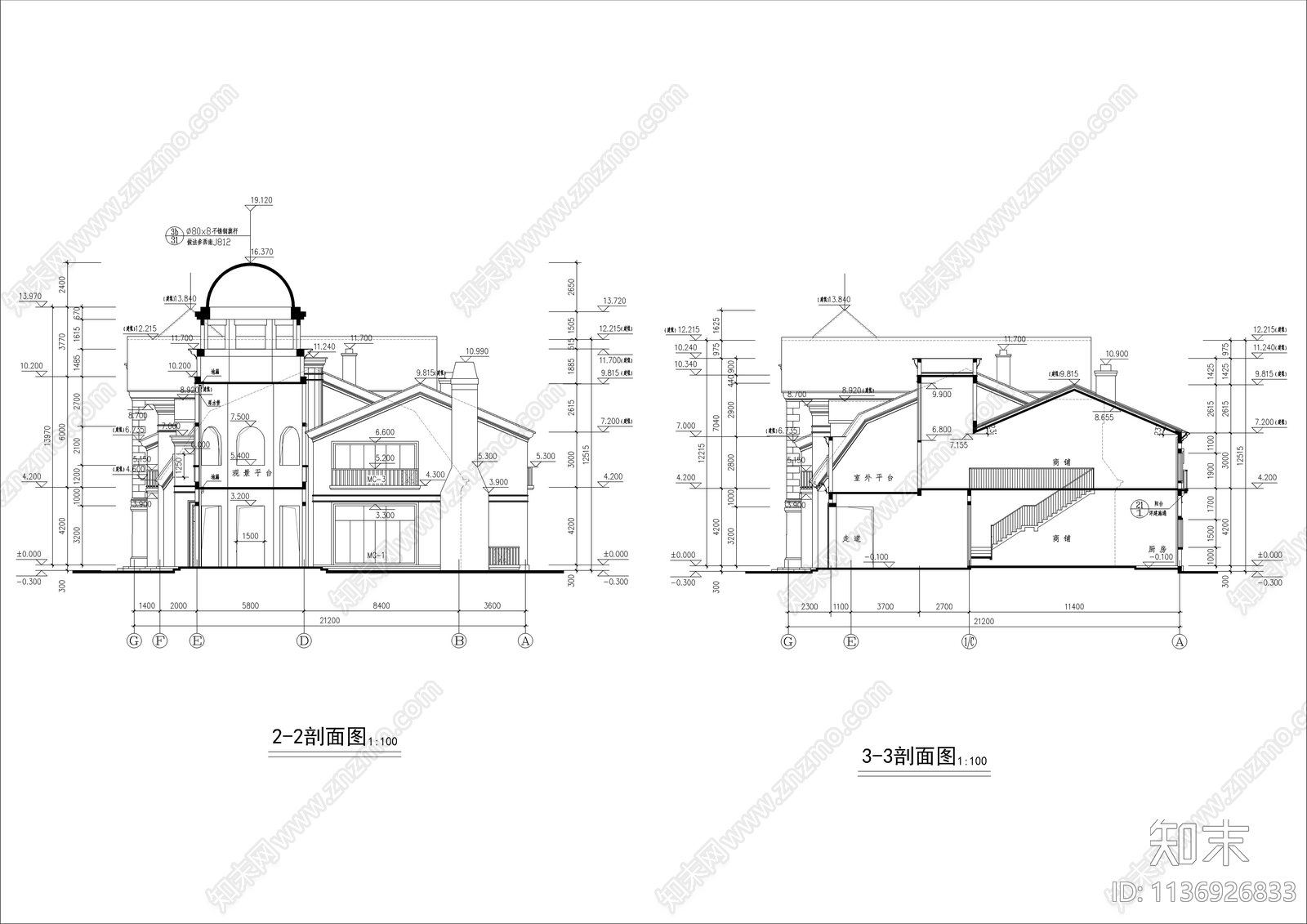 某欧式商铺建筑cad施工图下载【ID:1136926833】