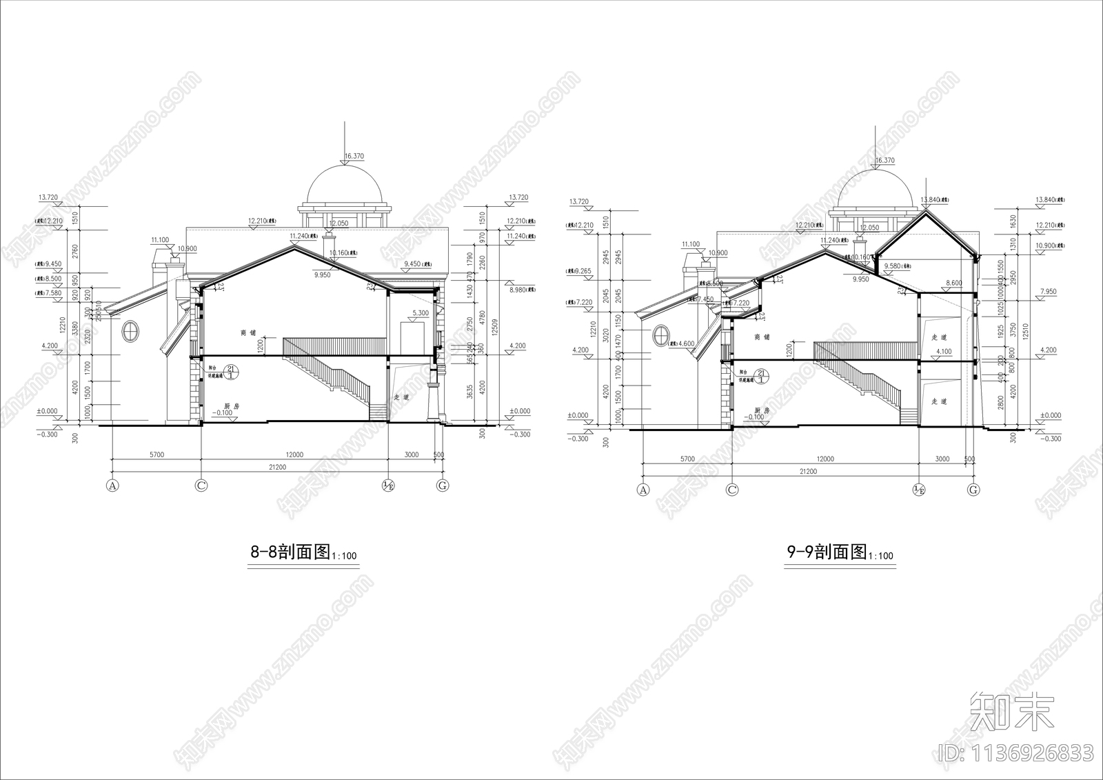 某欧式商铺建筑cad施工图下载【ID:1136926833】