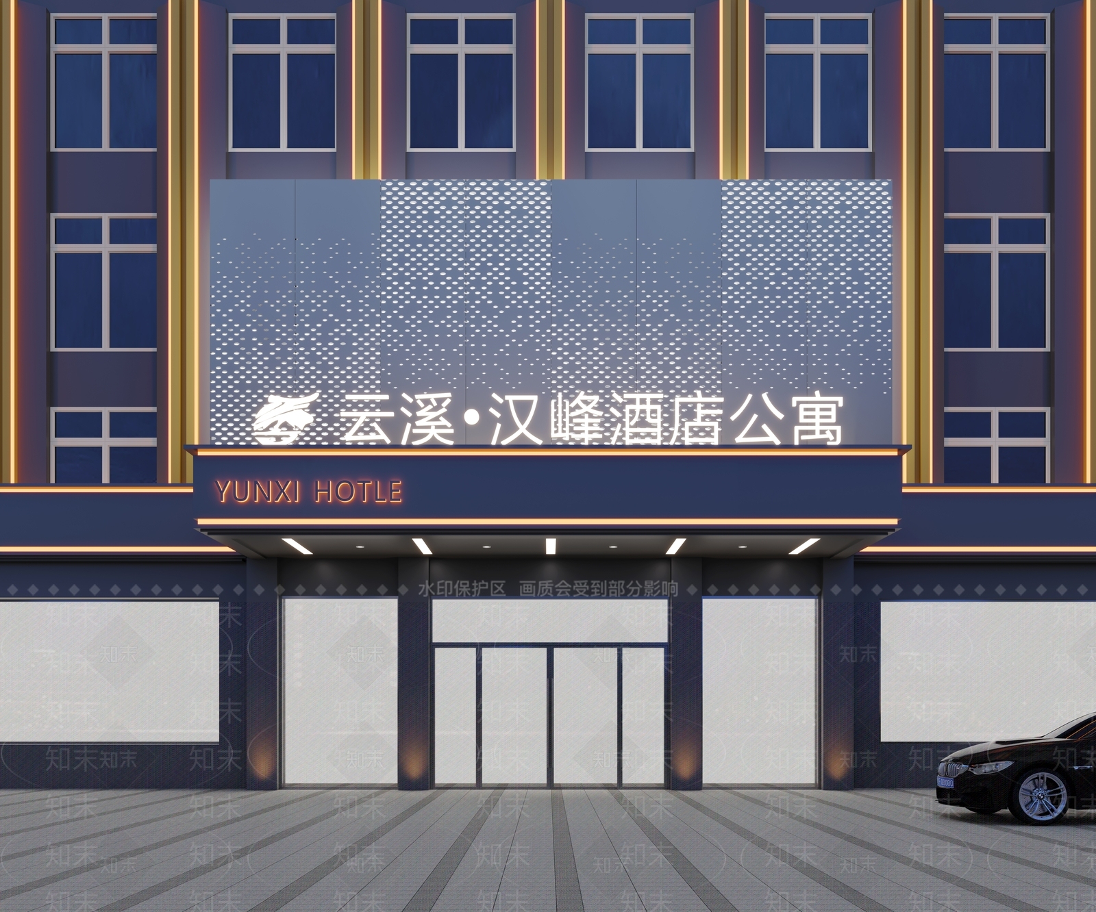 现代酒店门头3D模型下载【ID:1136927967】