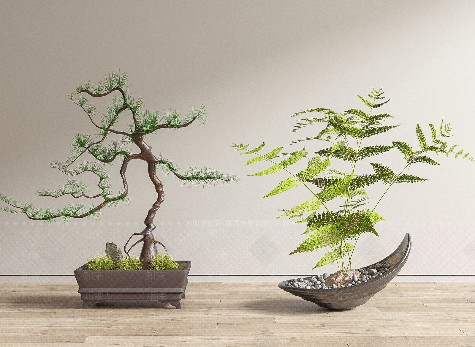 现代蕨类盆景3D模型下载【ID:1136928493】