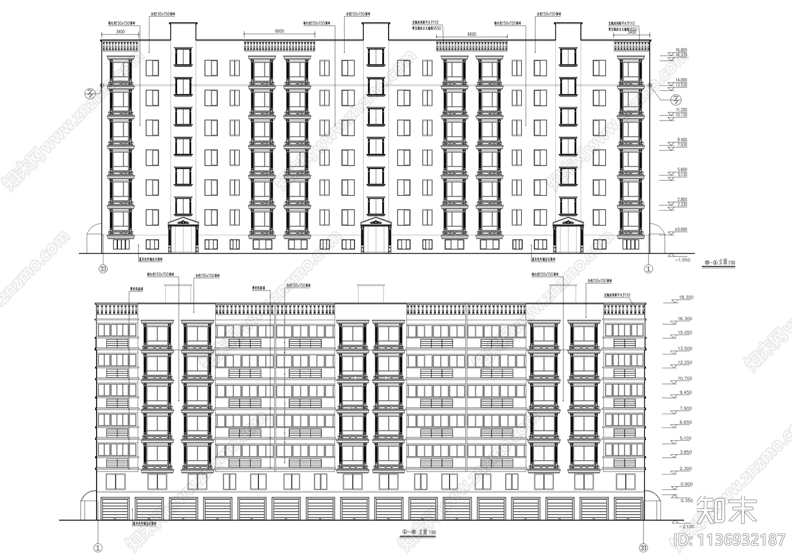 多层住宅楼建筑cad施工图下载【ID:1136932187】