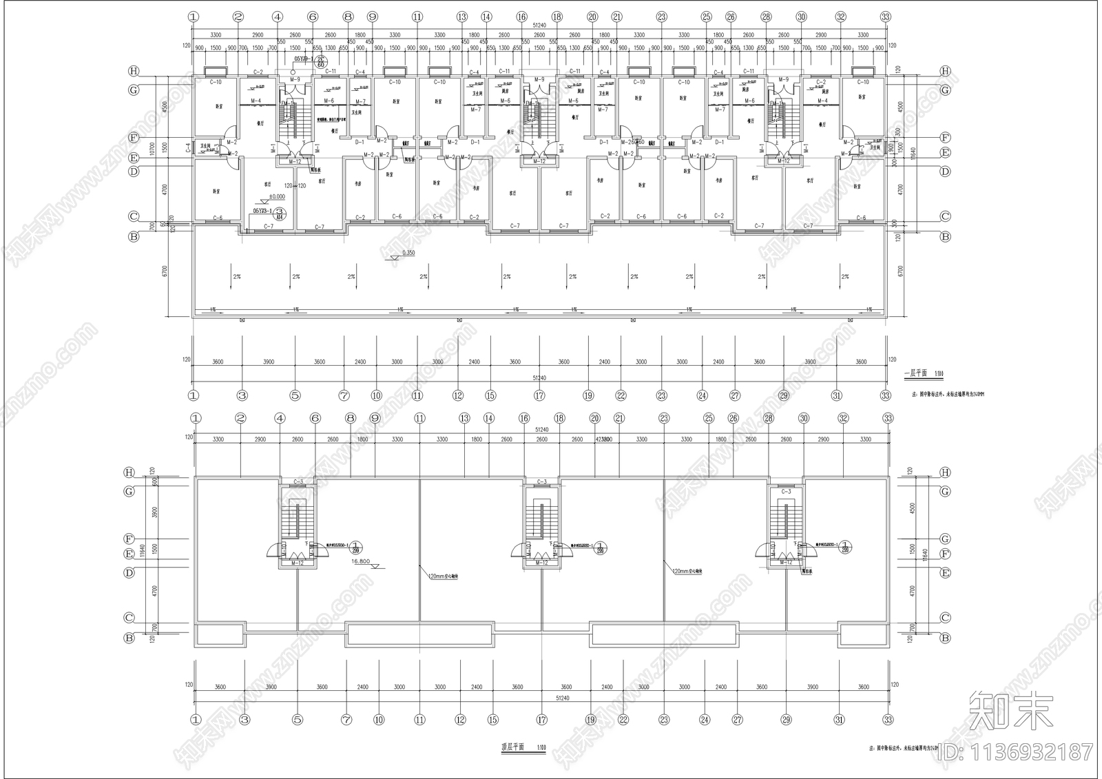 多层住宅楼建筑cad施工图下载【ID:1136932187】