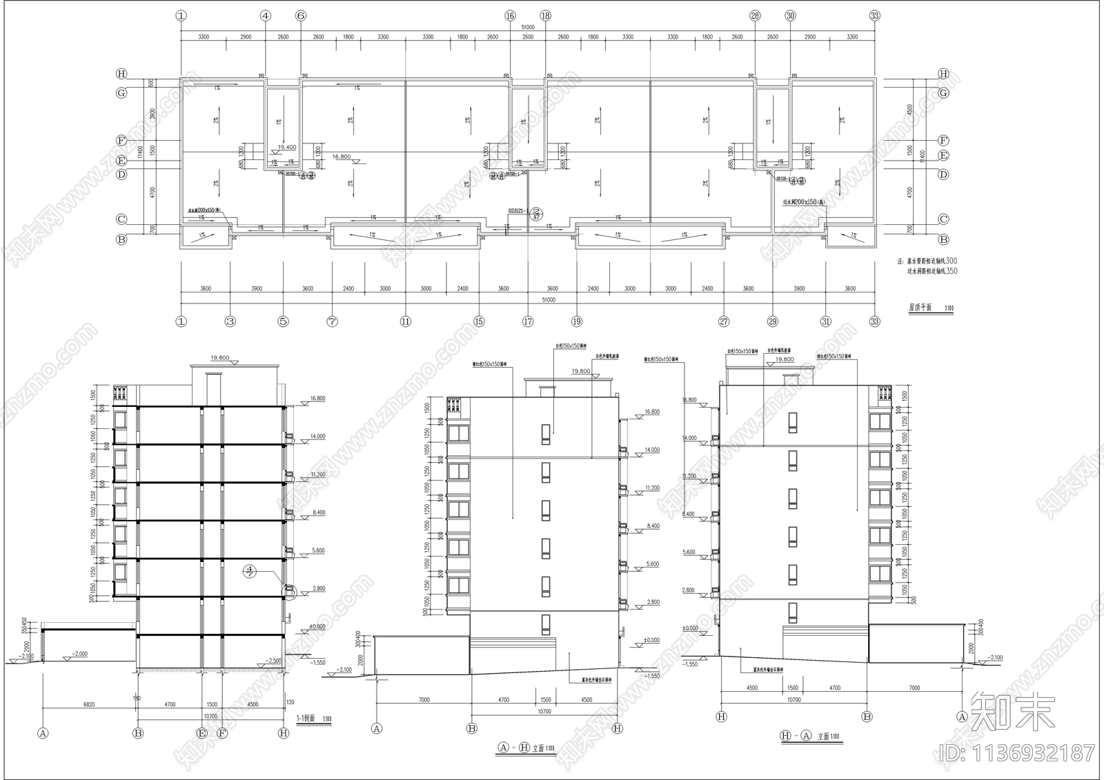 多层住宅楼建筑cad施工图下载【ID:1136932187】