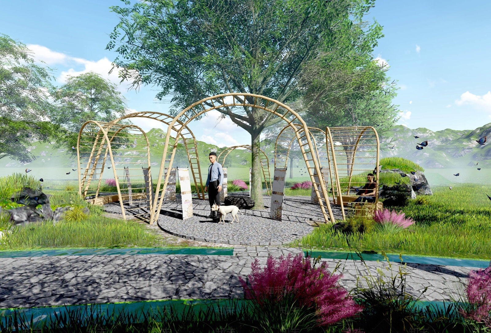 现代竹子廊架SU模型下载【ID:1136933058】