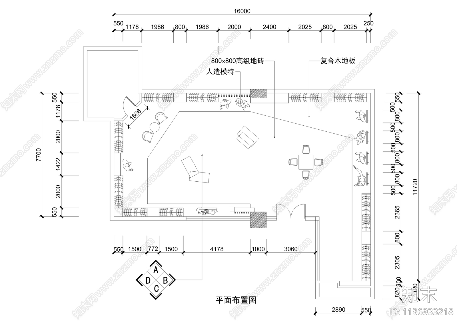 L型服装专卖店全套装修cad施工图下载【ID:1136933218】