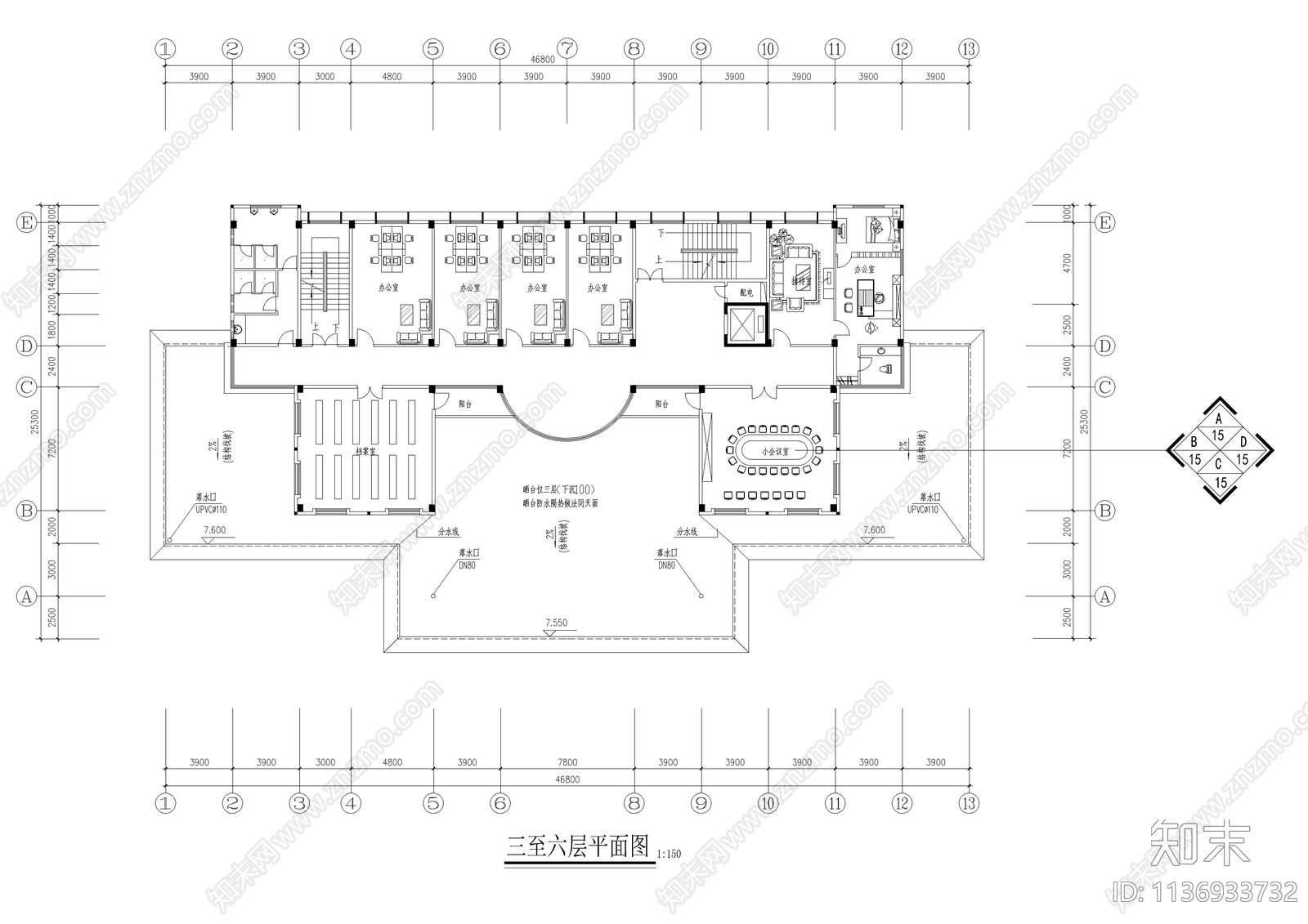 社保办公楼全套装修cad施工图下载【ID:1136933732】