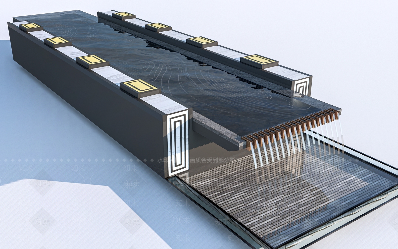现代景观水池SU模型下载【ID:1136934093】