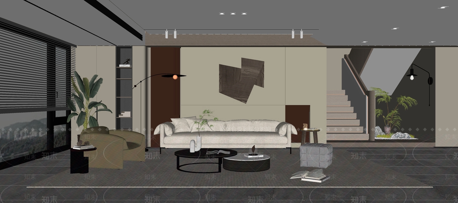 现代别墅客厅SU模型下载【ID:1136935318】