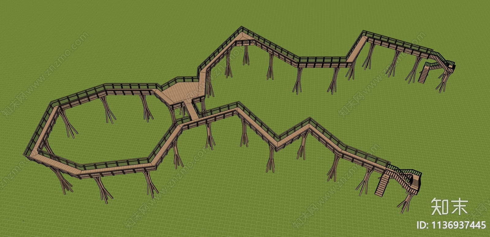 现代森林公园栈道SU模型下载【ID:1136937445】