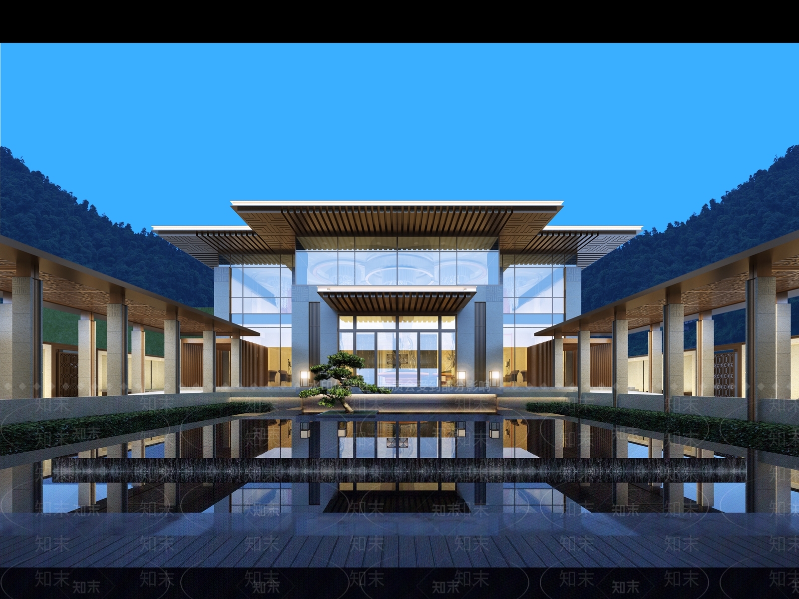 新中式风格度假村SU模型下载【ID:1136937777】