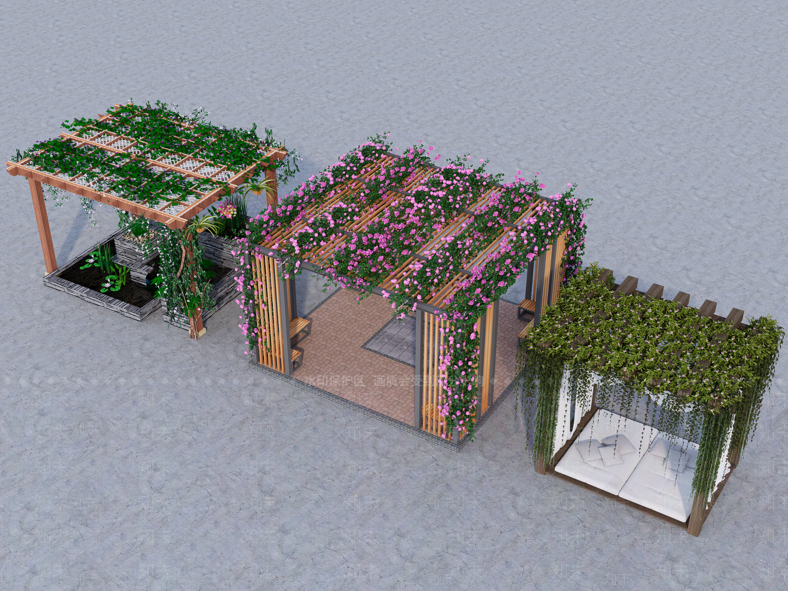 现代爬藤木花架SU模型下载【ID:1136938446】