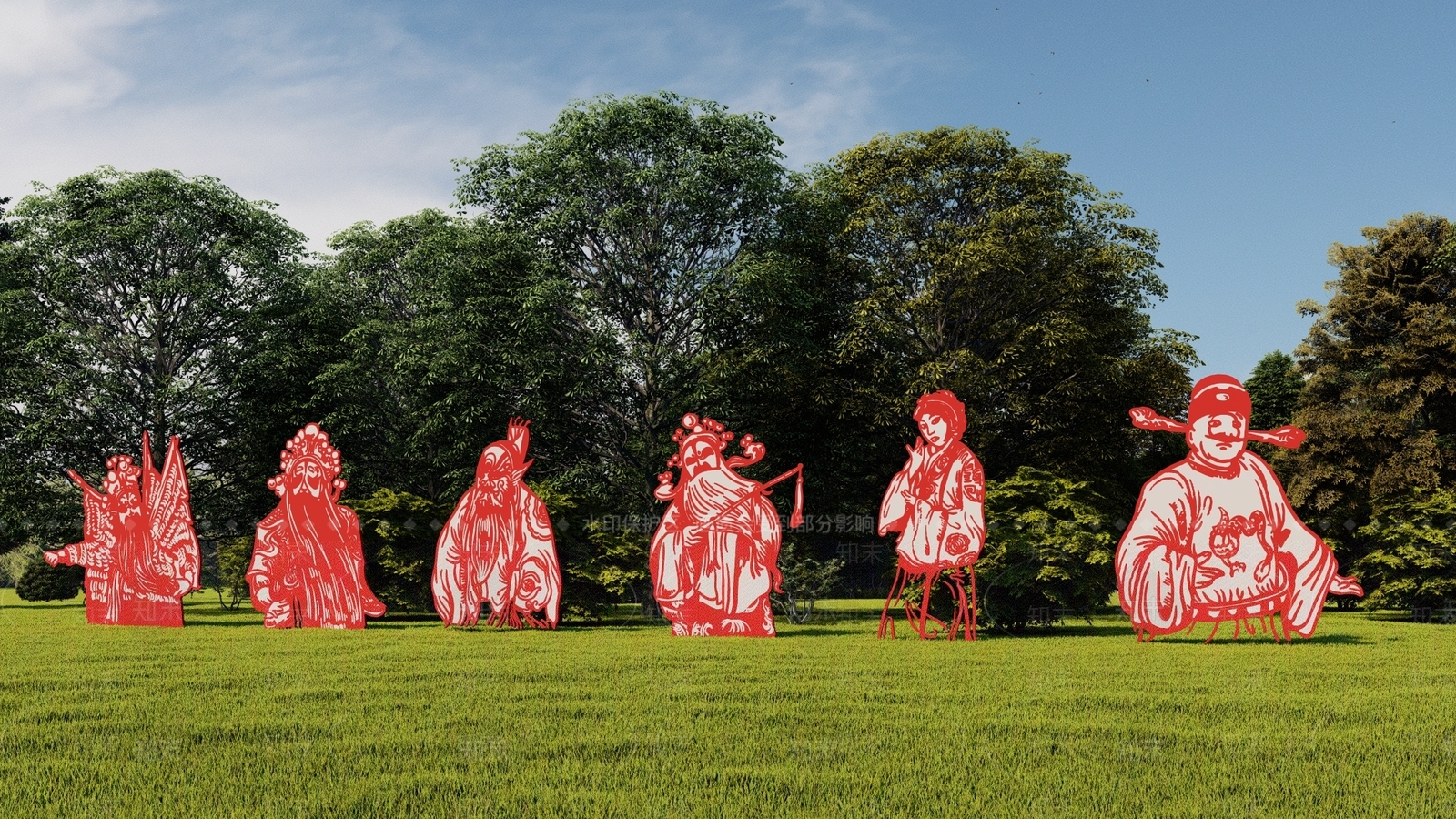 中式传统戏曲人物雕塑小品SU模型下载【ID:1136939356】