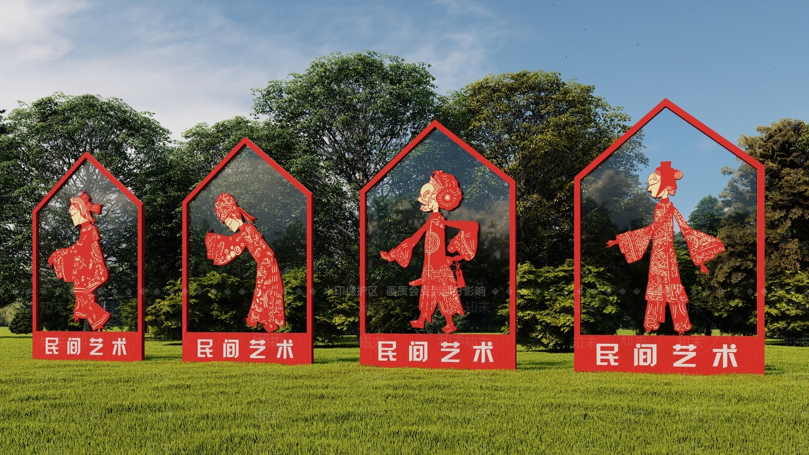 中式传统皮影人物雕塑小品SU模型下载【ID:1136939411】