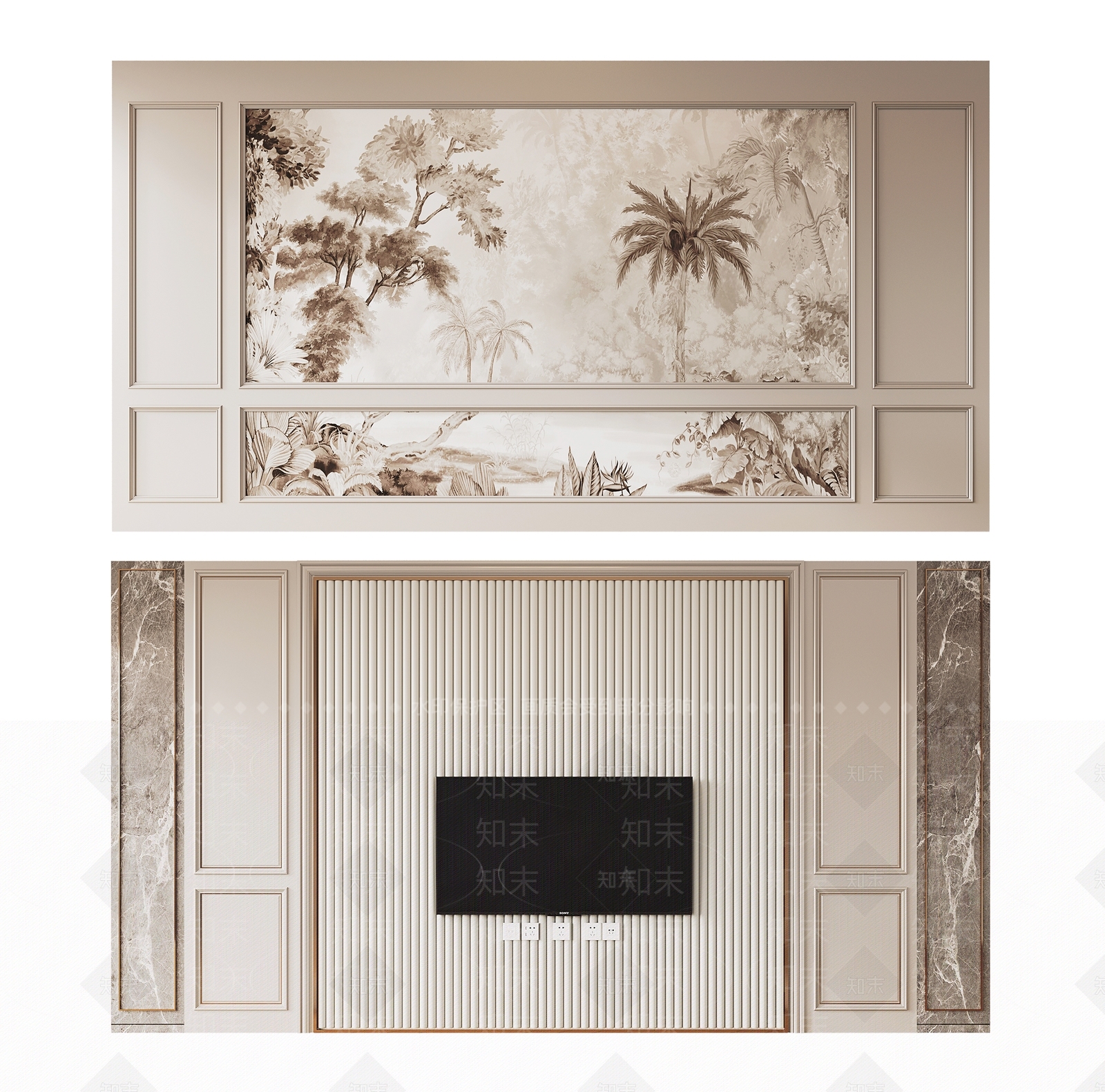 美式电视背景3D模型下载【ID:1136943001】