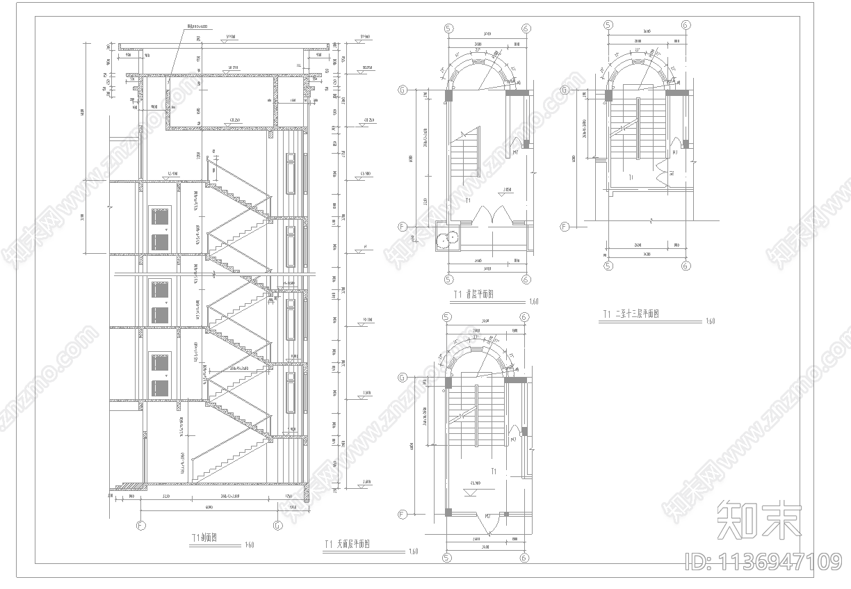 高层住宅楼建筑cad施工图下载【ID:1136947109】