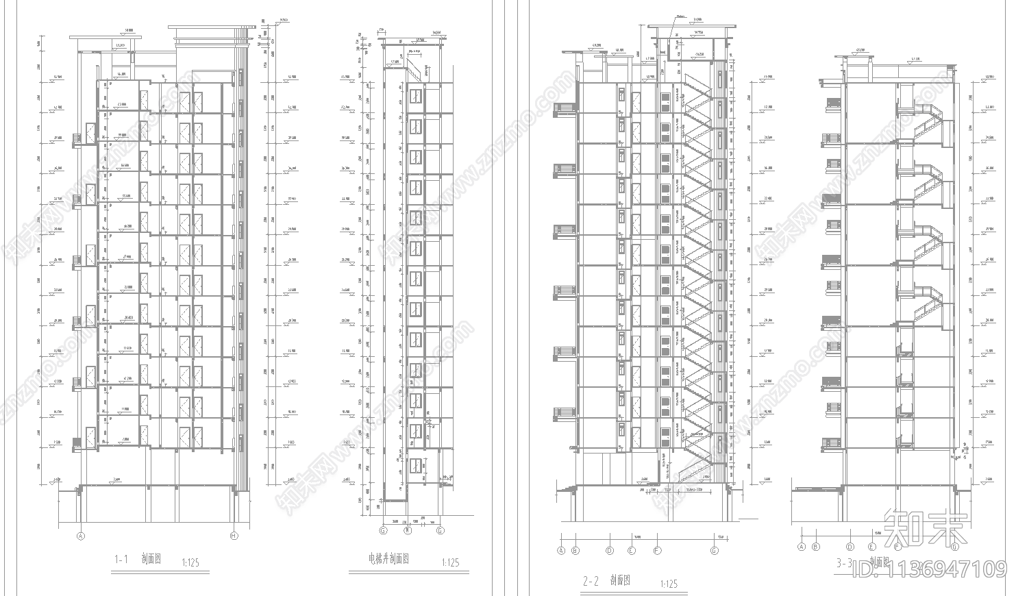 高层住宅楼建筑cad施工图下载【ID:1136947109】