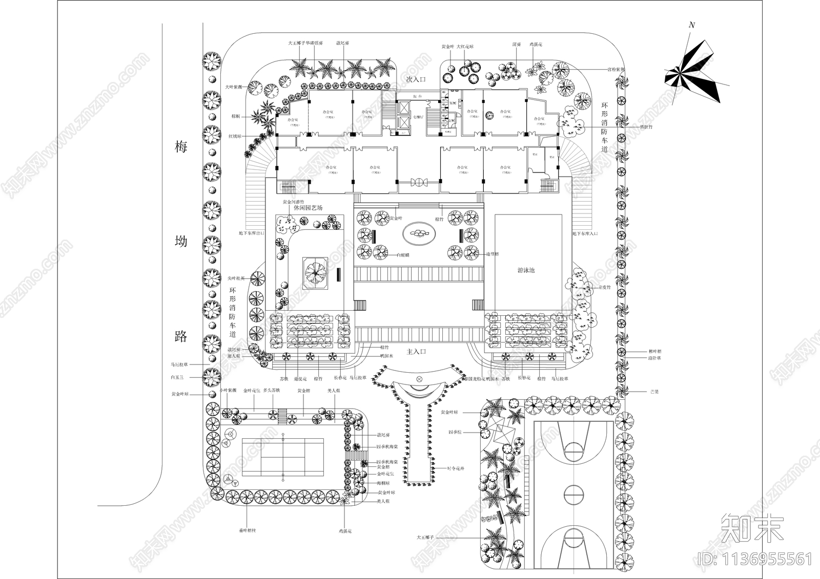 深圳某办公大楼绿化总平面图cad施工图下载【ID:1136955561】